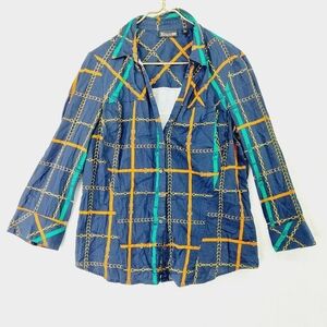 7th Avenue Design New York & Company Blue Chain Square Button Down Shirt P3039